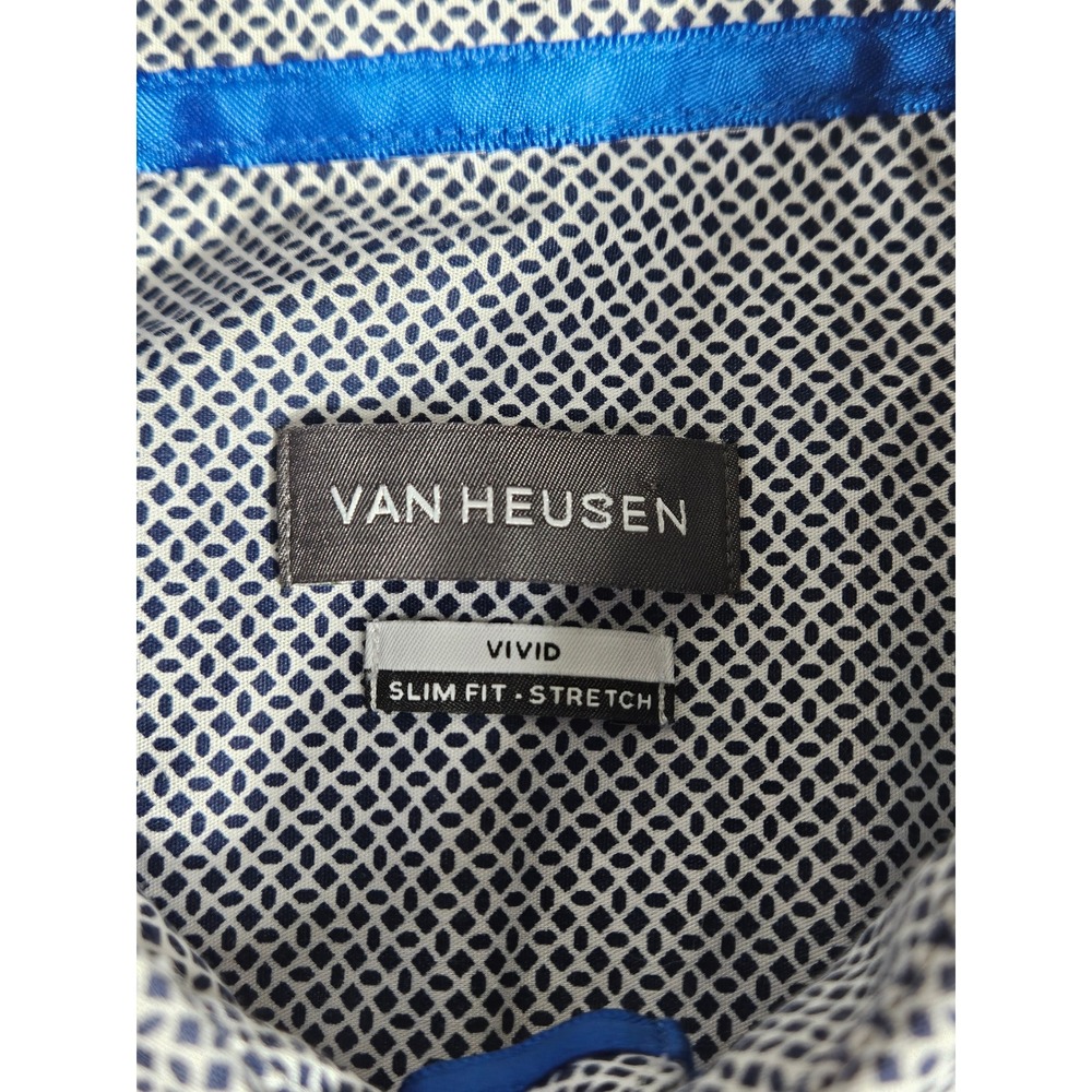 Van Heusen Men Vivid Slim Fit Stretch Shirt Geometric Print Navy White L 16-16.5 - Picture 5 of 12